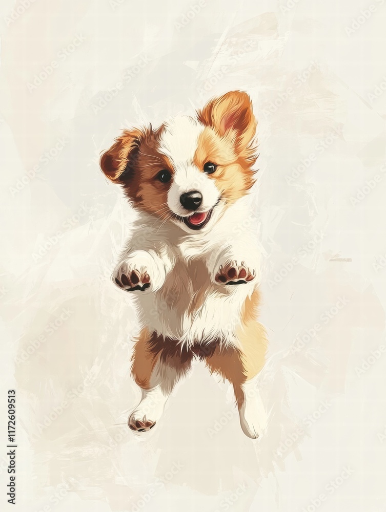 Poster joyful puppy jumping in excitement during a sunny afternoon playtime in a cozy backyard. generative 