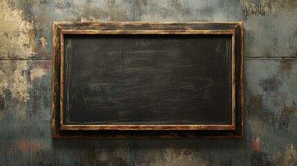 Blank Rustic Blackboard on Grey Wall - Mockup for Menu, Message, or Advertisement.