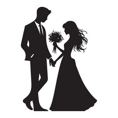 Romantic Silhouette of a Bride and Groom Holding Hands