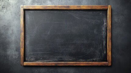 Blank Rustic Blackboard on Grey Wall - Mockup for Menu, Message, or Advertisement.