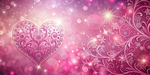 Glittering pink sparkle heart background with intricate designs and patterns, elegant ambiance, floral patterns