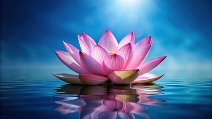 Pink lotus flower on blue background, serene water lily, botanical, pink lotus,  botanical,pink lotus, peaceful
