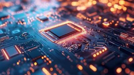 Obraz premium Abstract Circuit Board Design with Glowing Lights 