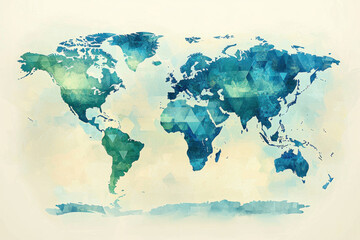 Obraz premium Watercolor world map with geometric pattern on textured background