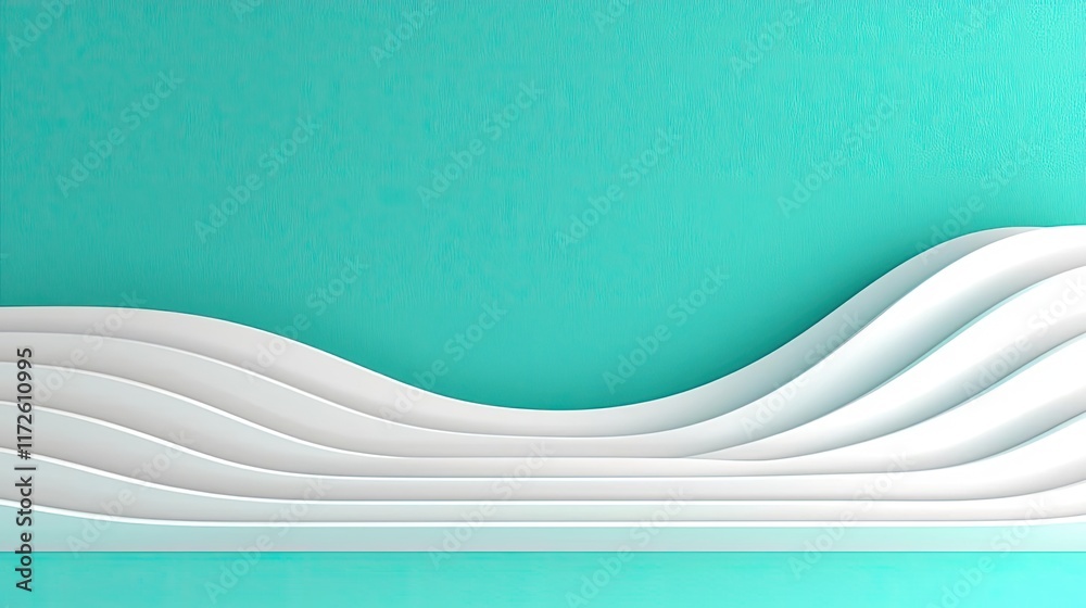 Poster Waves abstract background idea. Abstract wavy lines on a turquoise background for modern design projects.