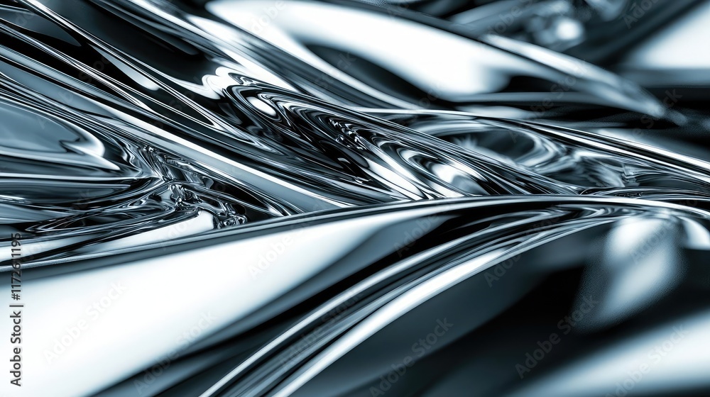 Poster metallic abstract background concept. abstract metal surface with flowing curves and reflections cre