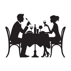 Romantic Dinner Silhouette Illustration Couple Enjoying a Meal