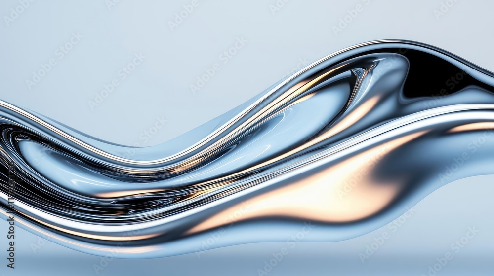 Poster metallic abstract background concept. a flowing wave of liquid metal reflecting light, showcasing ab