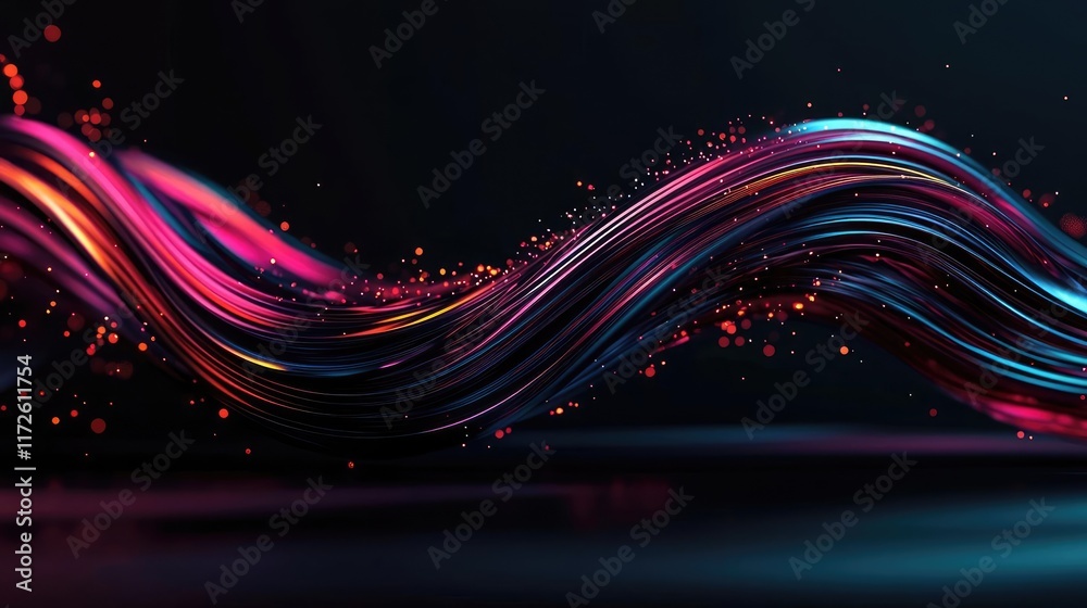 Poster Splash abstract background concept. Colorful abstract wave design with glowing lines and particles for creative projects.
