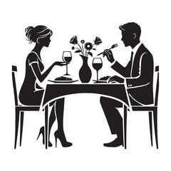 Romantic Couple Silhouette Dining at a Table with Wine