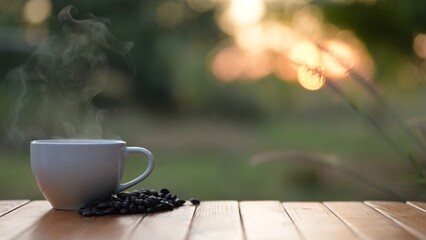 Morning Coffee Ritual with Americano and Espresso in a Serene Outdoor Nature Setting During Golden Hour Hot Drink Concept with Peaceful Viewpoint