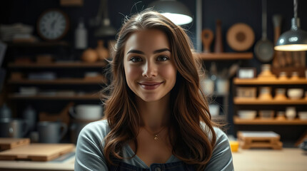 Portrait of a beautiful young successful businesswoman smiling in her pottery workshop or store
