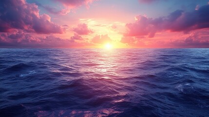 Obraz premium Ocean sunset, tranquil waters, colorful sky, peaceful scene, travel imagery.