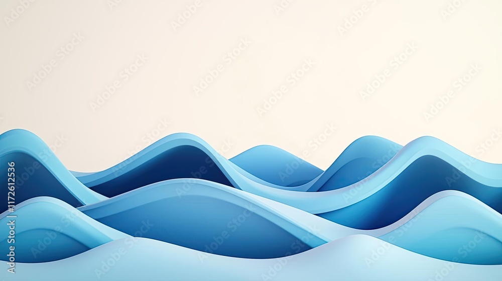 Poster Waves abstract background idea. Stylized blue waves create a serene and modern abstract background.