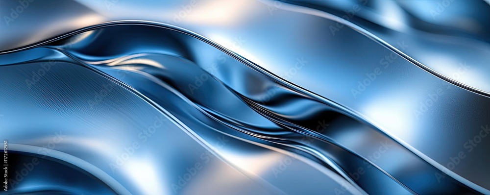Aufkleber Metallic abstract background concept. A close-up of flowing blue fabric creating a smooth, dynamic texture and visual depth.
