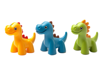 original toy dinosaur figures with friendly, rounded features, isolated on white