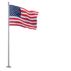 Minimalist American flag design, stark white backdrop, bold colors, simple elegance, modern patriotic expression