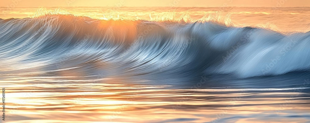 Aufkleber waves abstract background idea. golden sunset reflecting on tranquil ocean waves creating a serene a