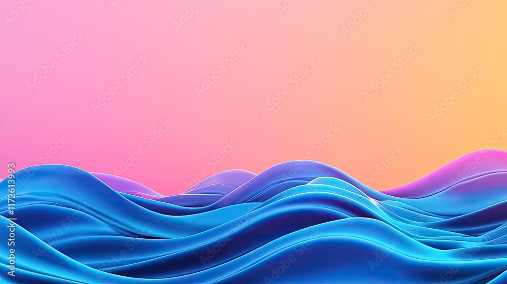 Poster waves abstract background idea. vibrant abstract waves in shades of blue against a soft pink and ora