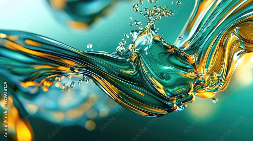 Poster splash abstract background concept. abstract liquid wave with vibrant colors and bubbles on a gradie