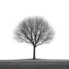 Minimalist Tree on White Background, a solitary tree silhouette emphasizing simplicity and elegance in a clean, serene environment