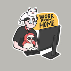 Work from Home with Pets Meme Sticker T-shirt Vector Cute Illustration
