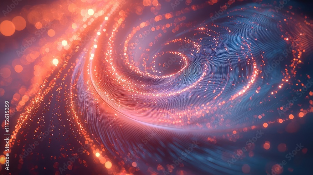 Poster Feather abstract background concept. A vibrant swirl of cosmic energy with luminous particles and dynamic motion effects.