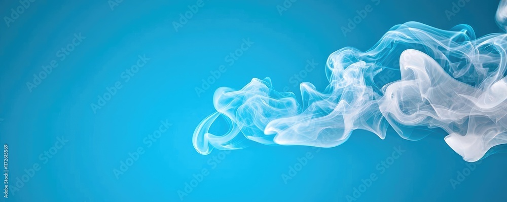 Poster smoke abstract background idea. elegant smoke swirls against a bright blue background, creating a tr