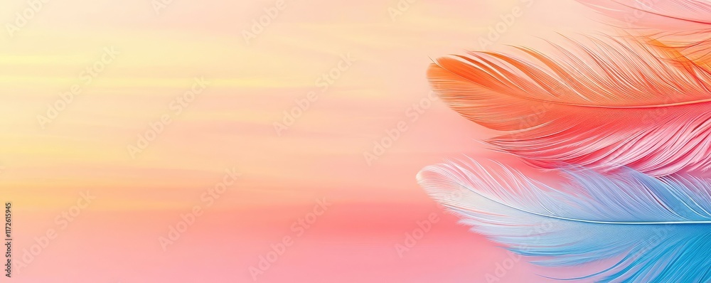 Aufkleber Feather abstract background concept. A vibrant background featuring colorful feathers on a soft gradient backdrop.