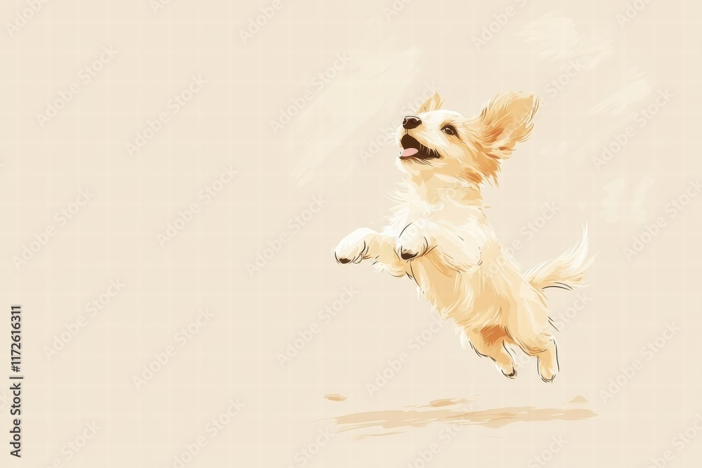 Aufkleber joyful puppy leaps in the air under bright sky while enjoying playful day in the park with boundless