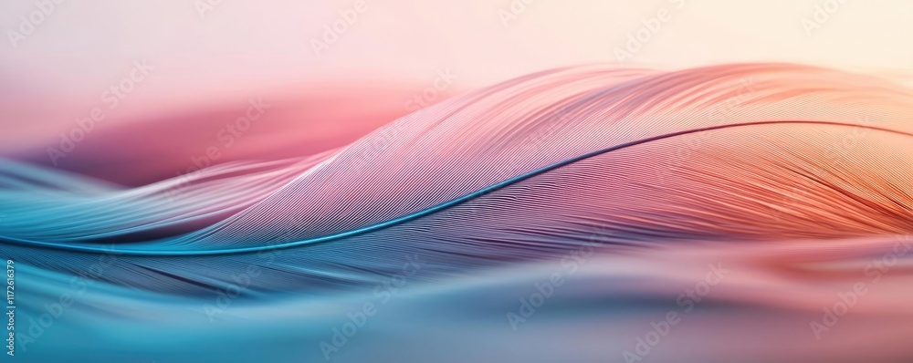 Poster Feather abstract background concept. Soft, flowing abstract lines in pastel shades create a serene and calming visual effect.
