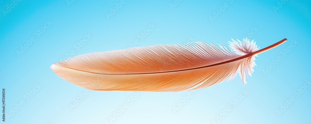 Poster feather abstract background concept. a delicate feather against a serene blue background, exemplifyi