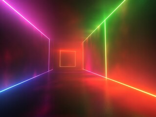Neon Lights Illuminate A Colorful Abstract Corridor