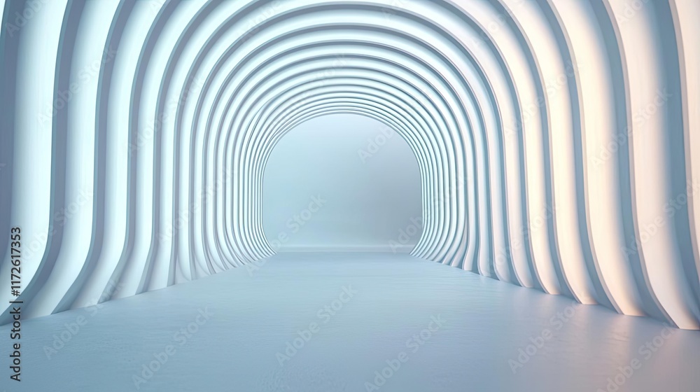 Poster Smoke abstract background idea. Futuristic tunnel with soft lighting and curved walls creating an immersive space.
