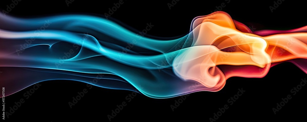 Poster Smoke abstract background idea. Colorful smoke waves create captivating abstract patterns in a dark background.