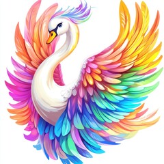Obraz premium Rainbow Feathered Swan Artistic Illustration