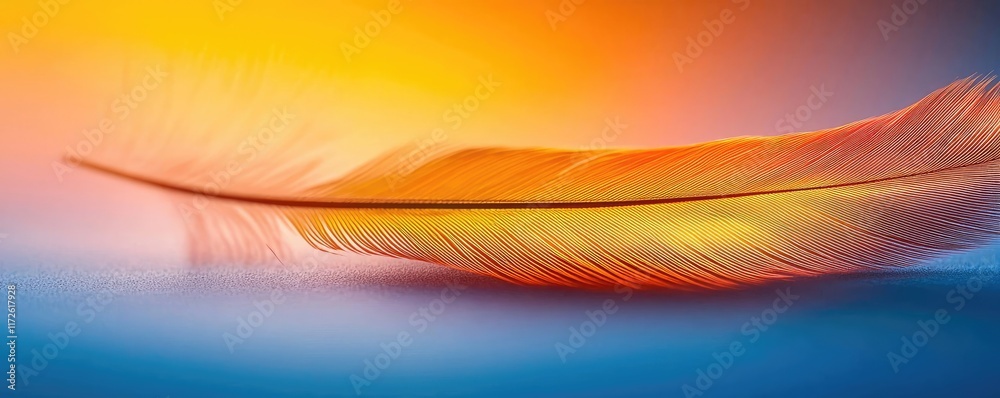 Poster feather abstract background concept. a delicate feather captured against a vibrant sunset backdrop, 