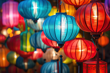 Beautiful holiday composition for happy celebrate chinese festival of lanterns, abstract vivid composition consists of fictional unreal fantastic vision on background