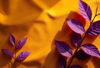 Obraz premium Vibrant Purple Leaves Contrast Against a Sunny Golden Backdrop Creating a Bold Artistic Display