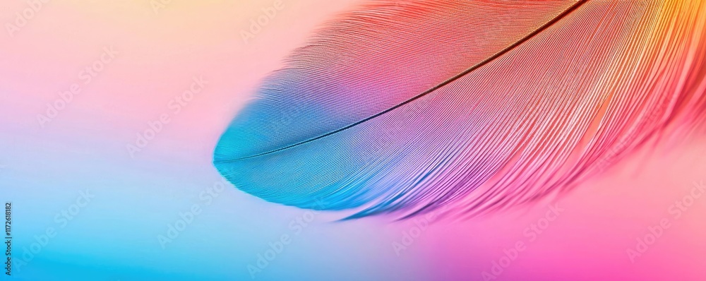 Poster Feather abstract background concept. A captivating colorful feather elegantly blending with a soft gradient background.