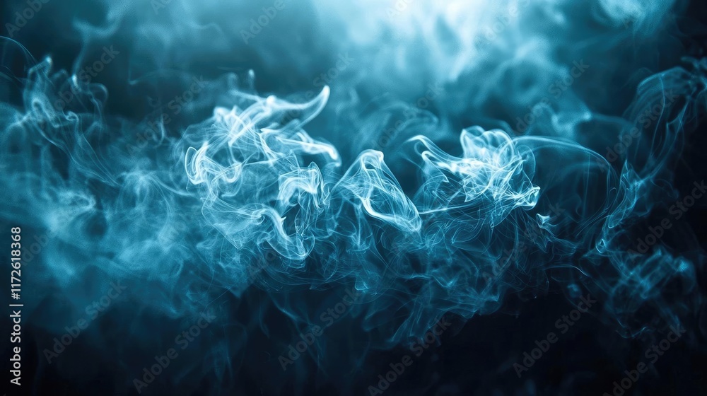 Poster smoke abstract background idea. ethereal blue smoke swirling gracefully in a dark background, creati
