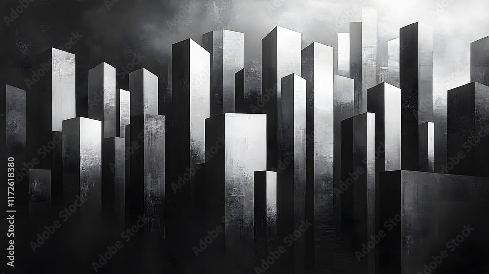 Poster abstract black and white backgrounds. abstract grayscale illustration of a city, emphasizing archite