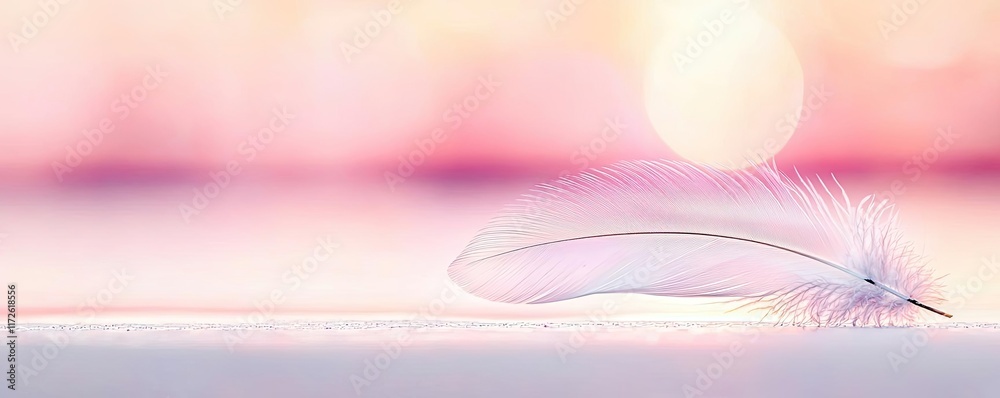 Aufkleber Feather abstract background concept. A delicate feather resting on a soft surface, illuminated by warm sunlight.