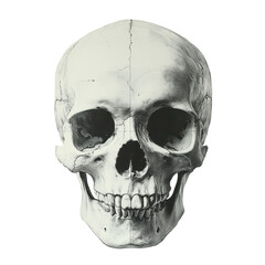 Minimalist skull design on a stark white background, emphasizing form and simplicity, creating a...