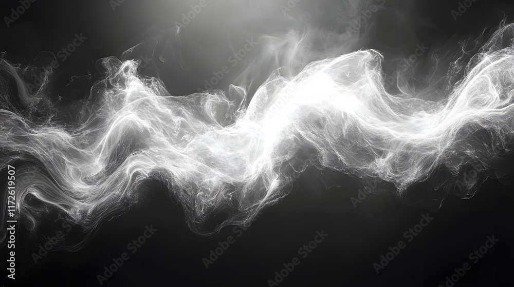 Poster abstract black and white backgrounds. abstract digital art depicting flowing white smoke waves again