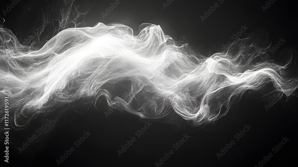 Poster abstract black and white backgrounds. serene digital artwork featuring abstract white smoke swirls a