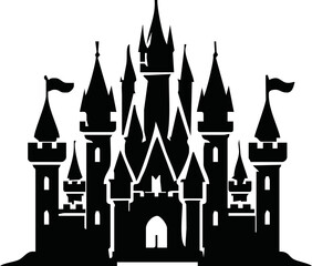 Fototapeta premium cute black castle and flag,flat graphic style,vector ilustration