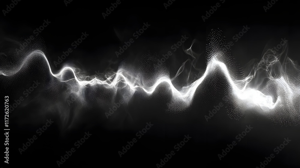 Poster Abstract Black and White Backgrounds. Abstract digital art featuring a white wave flowing on a black background. The image is dynamic and creates a sense of movement.
