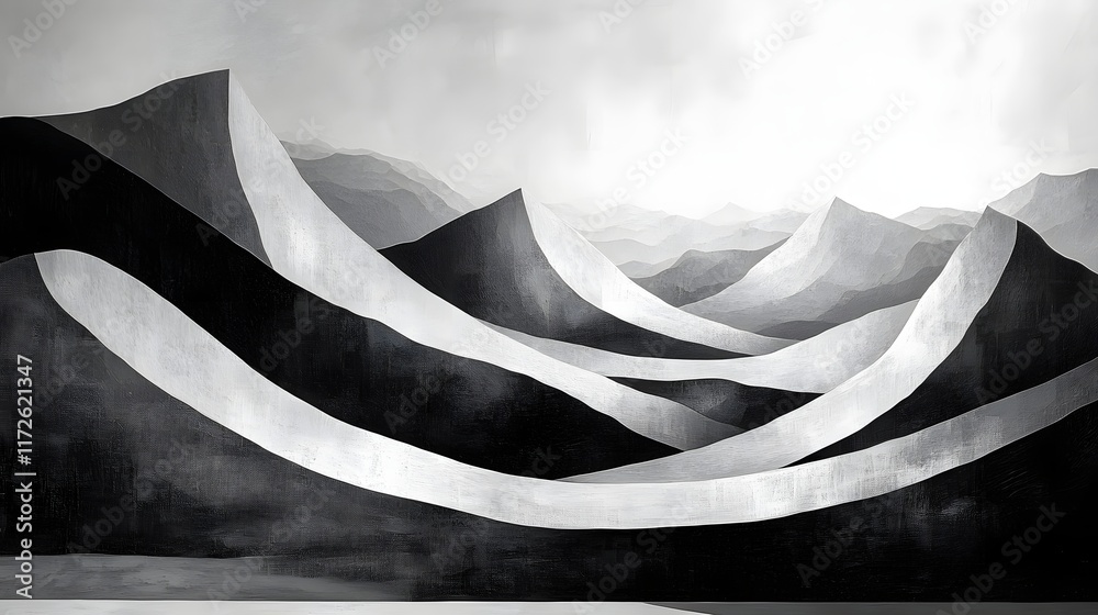 Poster abstract black and white backgrounds. a stylized black and white depiction of a mountain range, show