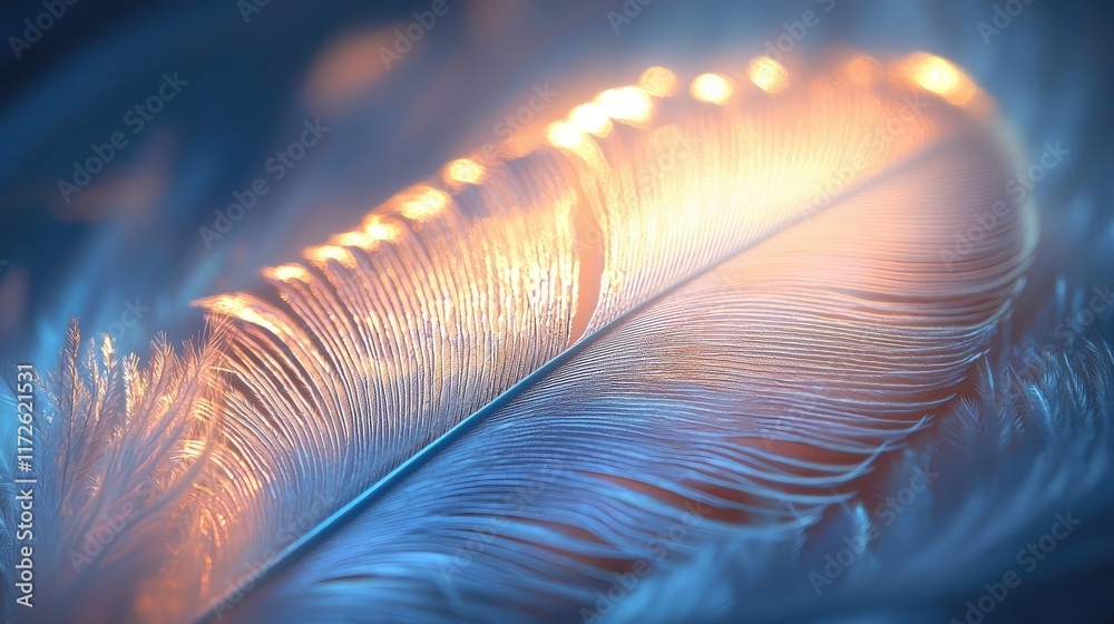 Poster feather abstract background concept. a delicate feather illuminated by soft, ethereal light, showcas